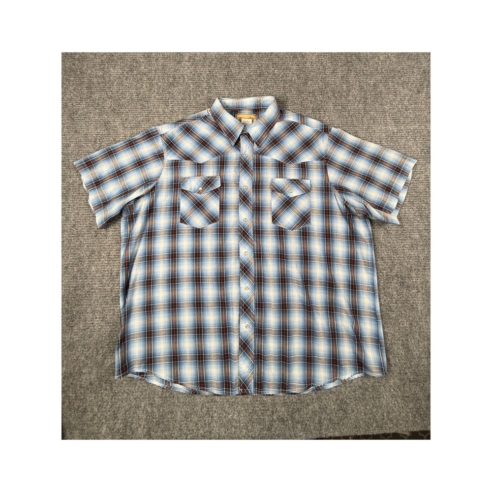 Wrangler Snap Shirt Mens 2XL Blue Excellent Plaid Short Sleeve Western WM198BL